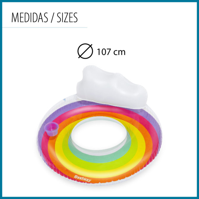 Flotador Hinchable para Playa o Piscina Bestway Rainbow Dreams Swin Tube 105x33 cm con Posavasos Multicolor - Imagen 4