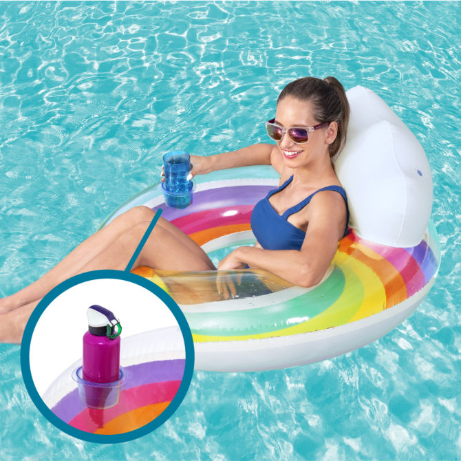 Flotador Hinchable para Playa o Piscina Bestway Rainbow Dreams Swin Tube 105x33 cm con Posavasos Multicolor - Imagen 5