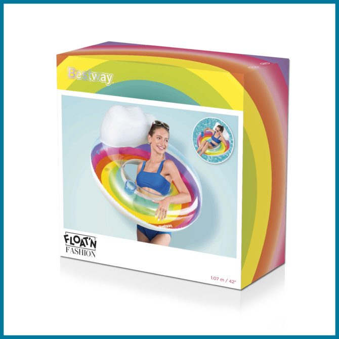 Flotador Hinchable para Playa o Piscina Bestway Rainbow Dreams Swin Tube 105x33 cm con Posavasos Multicolor - Imagen 6