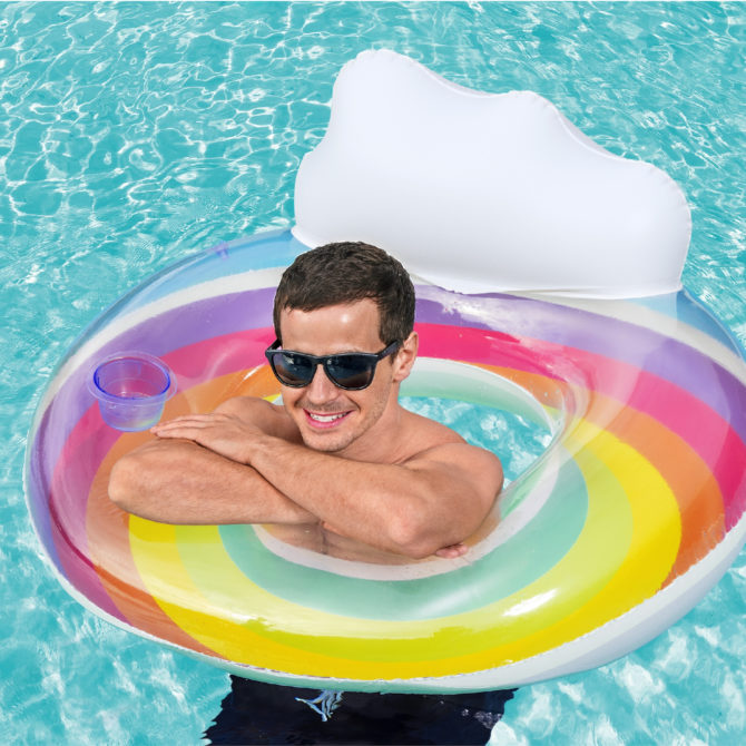 Flotador Hinchable para Playa o Piscina Bestway Rainbow Dreams Swin Tube 105x33 cm con Posavasos Multicolor - Imagen 7