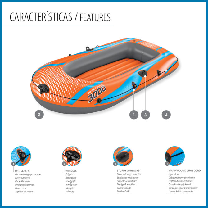 Barca Hinchable para 2 Adultos y 1 Niño Bestway Kondor Elite 3000 Raft 246x122x45 cm con Asas y Suelo Hinchable - Imagen 3