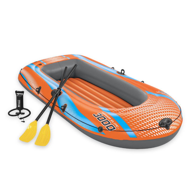 Barca Hinchable para 2 Adultos y 1 Niño Bestway Kondor Elite 3000 Raft 246x122x45 cm con 2 Remos y Bomba de Pie Incluida