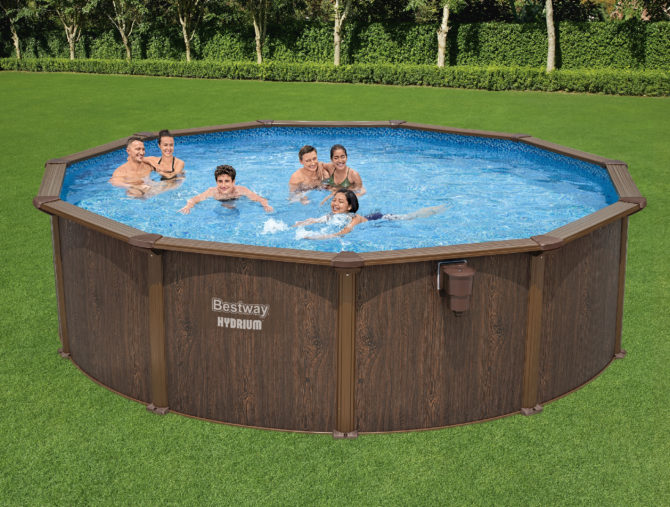 Piscina Desmontable Redonda de Acero Bestway Hydrium 490x130 cm Depuradora de Arena con Cobertor, Escalera y Tapiz Color Marrón - Imagen 2