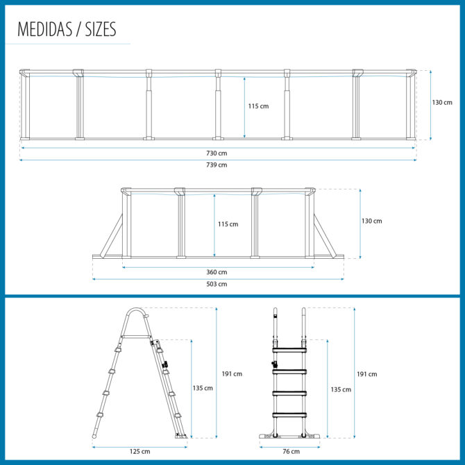 Piscina Desmontable Ovalada de Acero Bestway Hydrium 730x360x130 cm Depuradora de Arena, Cobertor, Escalera y Tapiz Color Marrón - Imagen 4