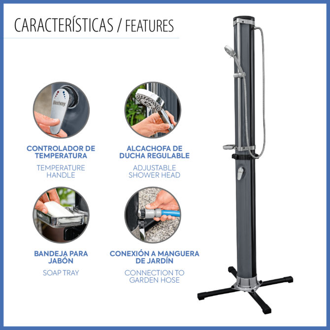 Ducha Solar Bestway SolarFlow con Depósito de 35L con 3 Modos de Presión Multiposición y Válvula de Conexión a Manguera - Imagen 3