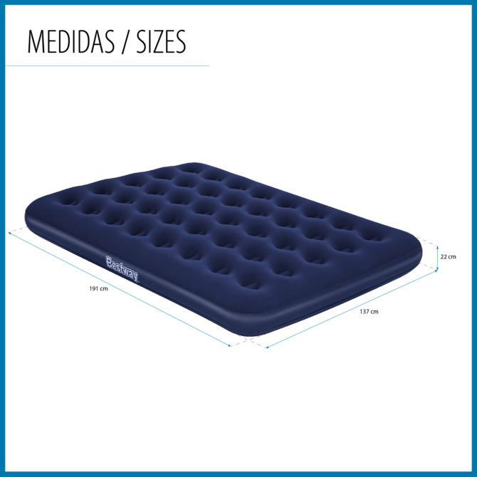 Colchón de Camping Hinchable Bestway Horizon Doble 191x137x22 cm Soporta hasta 300 Kg con Inflador Eléctrico Incluido Color Azul - Imagen 4