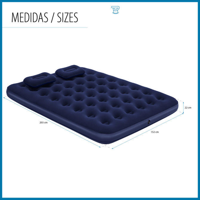 Colchón de Camping Hinchable Bestway Horizon Doble 191x137x22 cm Soporta hasta 300 Kg con Inflador y 2 Almohadas Color Azul - Imagen 4