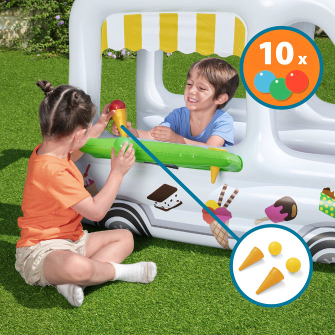 Saltador Hinchable con 10 Bolas de Juego Bestway Scoops'n Smiles 122x84 cm Color Blanco con Paredes Hinchables - Imagen 5