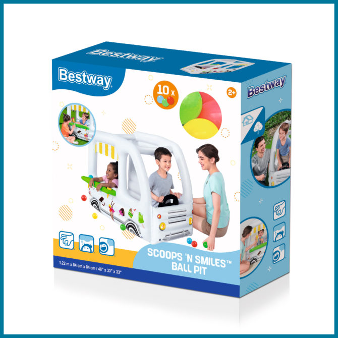 Saltador Hinchable con 10 Bolas de Juego Bestway Scoops'n Smiles 122x84 cm Color Blanco con Paredes Hinchables - Imagen 6