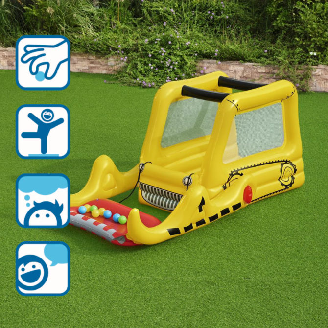 Saltador Hinchable con 25 Bolas de Juego Bestway Inflatable Bulldozer 198x105x84 cm Color Amarillo con Malla de Seguridad - Imagen 7