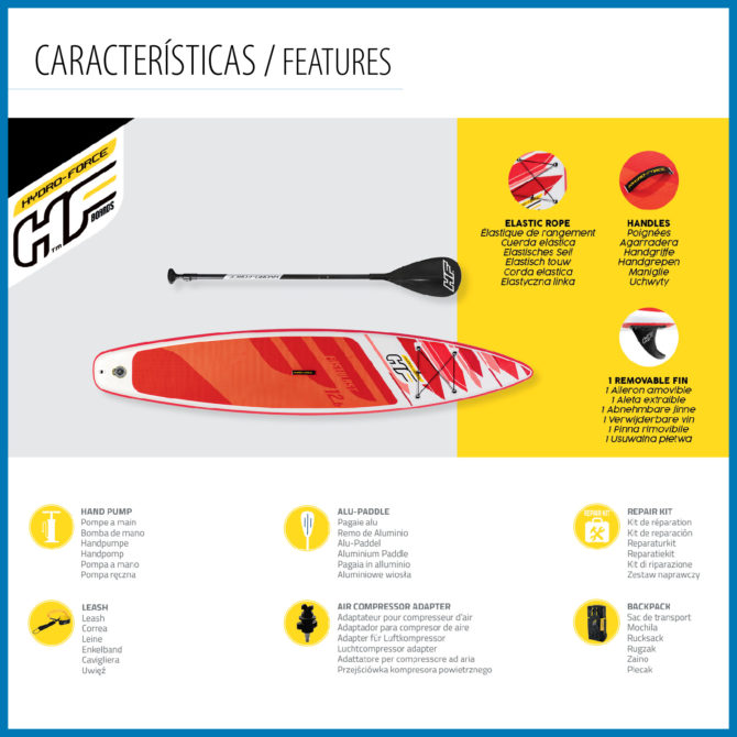 Tabla de Paddle Surf Hinchable Individual Bestway Hydro Force Fastblast Tech 381x76x15 cm con Pala, Bomba de Mano y Mochila - Imagen 3