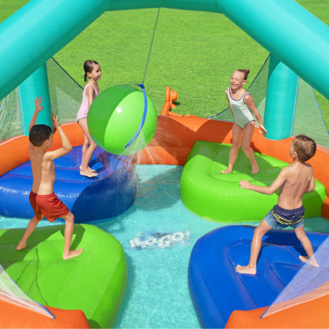 Piscina Hinchable Bestway Dodge & Drench Water Park 450x450x268 cm con Juego de Pelota Suspendida y Plataformas - Imagen 5