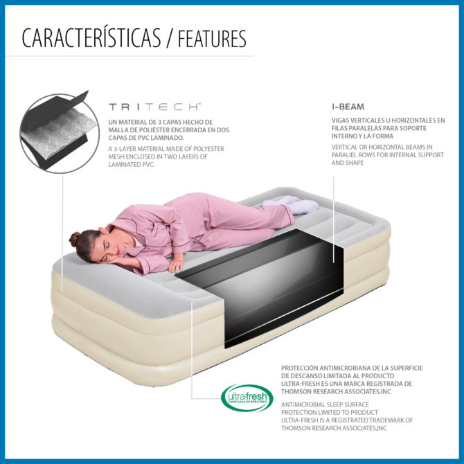 Cama Hinchable Bestway Tritech Individual 191x97x42 cm Soporta hasta 150 Kg Inflado en 3 Minutos con Refuerzo Perimetral - Imagen 6