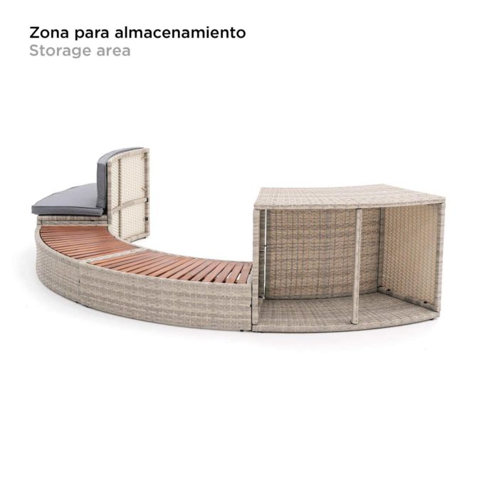 Revestimiento Spa Hidromasaje K2O Half Surround 180 289x45x56 cm Borde para Spa Semicircular de 4 piezas Escalones, Banco y Almacenamiento - Imagen 3