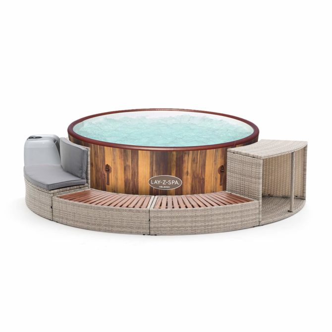 Spa Hinchable Bestway Lay-Z-Spa Helsinki Ø180x66cm con Airjet + Revestimiento K2O Half Surround 180 289x45x56cm Borde para Spa Semicircular