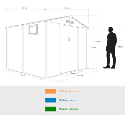 Caseta Metálica Gardiun Surrey 7,06 m2 Exterior 277x255x219 cm de Acero con Ventana Lateral y Efecto Madera Veteada - Imagen 4