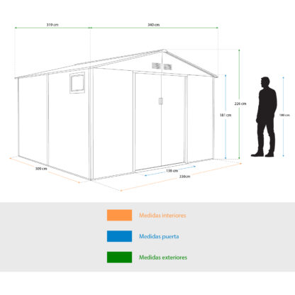 Telheiro metálico para exterior Gardiun Surrey 10,85 m2 340x319x226 cm em aço com janela lateral e efeito granulado de madeira - Image 4