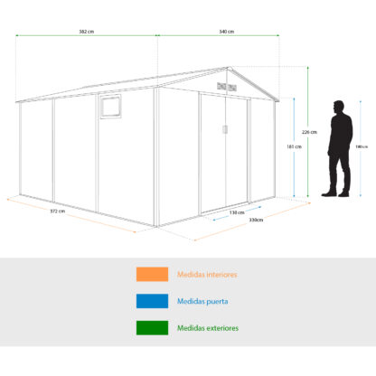 Caseta Metálica Gardiun Surrey 13 m2 Exterior 340x382x226 cm de Acero con Ventana Lateral y Efecto Madera Veteada - Imagen 4