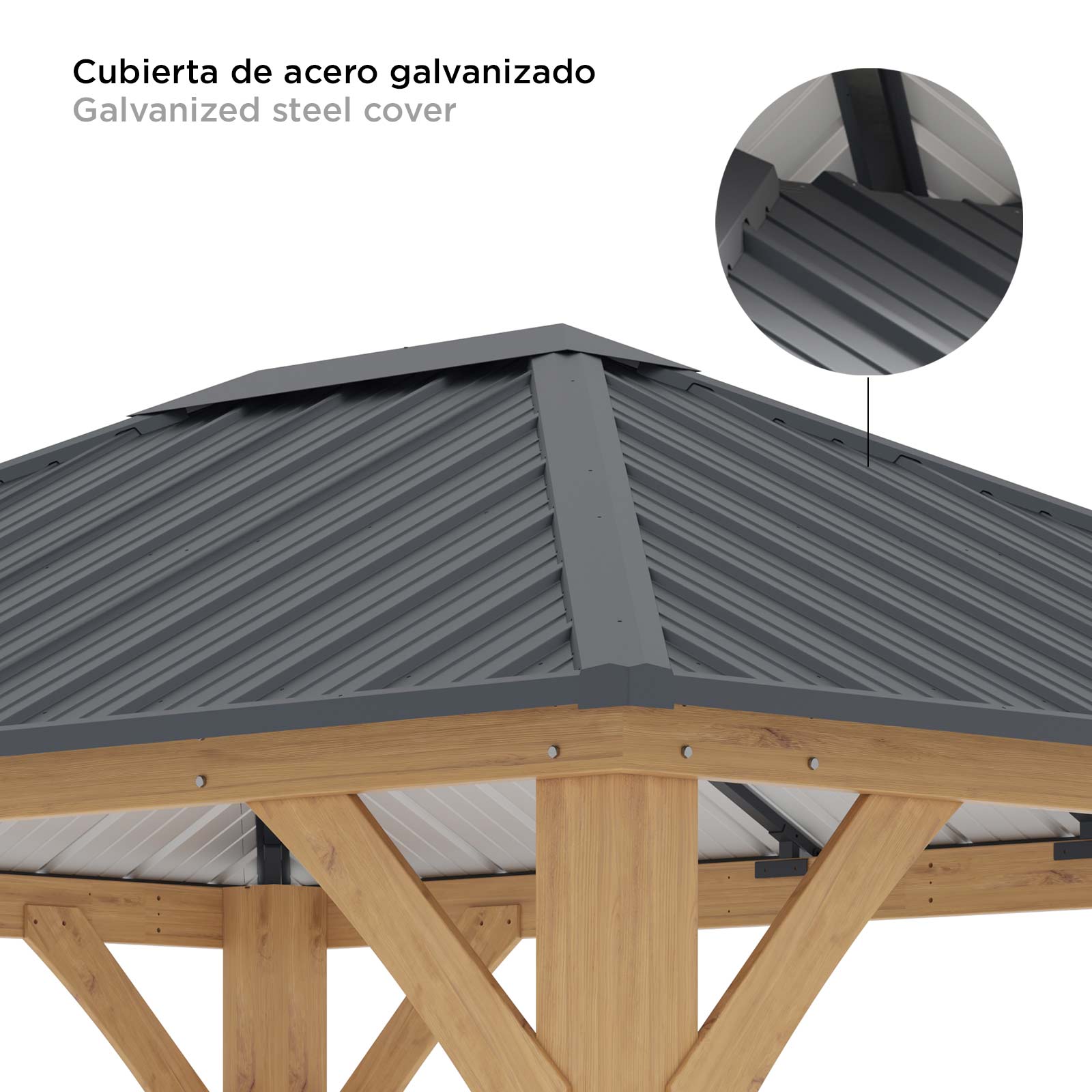Pérgola de Jardín Gardiun Tucson 10,72 m2 362x297x283 cm Madera Laminada | Postes de 14x14 cm | Cubierta de Acero | Fijación Incluida - Imagen 5