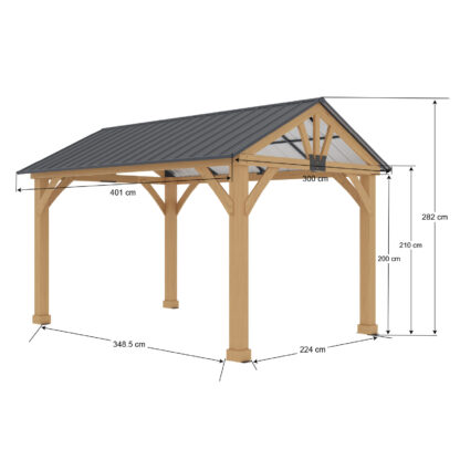 Pérgola de Jardín Gardiun Fénix 12 m2 300x401x282 cm Madera Laminada | Postes de 14x14 cm | Cubierta de Acero | Fijación Incluida - Imagen 4