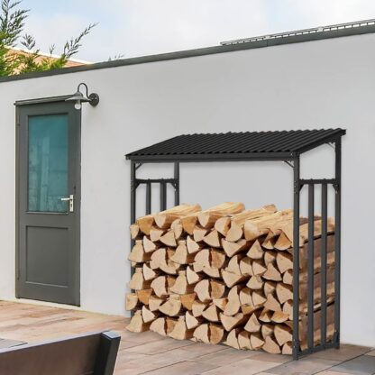 Leñero Exterior Gardiun Wood Shed I 143x70x145cm Acero Galvanizado con Cubierta Impermeable, Lona Protectora y Soporte Inferior - Imagen 2