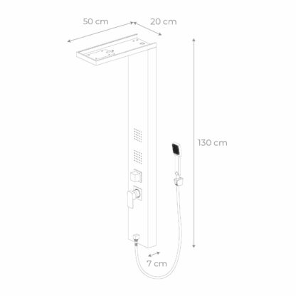 Columna de Ducha Hidromasaje K2O Lusso Calm 20x7x130cm con 2 Jets, Ducha de Mano, Efecto Lluvia y Picos Antical, Aluminio Blanco - Imagen 4