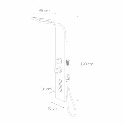 Columna de Ducha Hidromasaje K2O Lusso Coolness 18x5,8x120cm con 1 Jet, Efecto Lluvia, Ducha de Mano y Picos Antical - Imagen 4