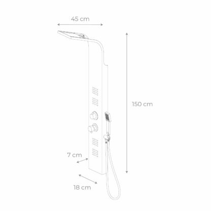 Columna de Ducha Hidromasaje K2O Lusso Quescende 18x7x150cm con 4 Jets, Efecto Lluvia y Cascada, Ducha de Mano y Picos Antical - Imagen 4