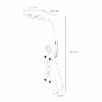 Columna de Ducha Hidromasaje K2O Lusso Spa 20x7x140cm Acero Inoxidable, Grifo Termostático, 5 Jets, Efecto Lluvia, Ducha de Mano - Imagen 4