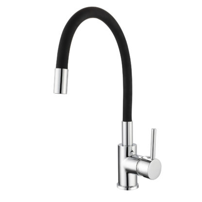 Grifo de Cocina K2O Flex 22x9,6x36,6 cm Grifo Monomando con Caño Giratorio y Flexible y Aireador Incorporado, Negro y Cromo