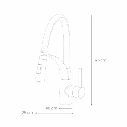 Grifo de Cocina K2O Splash 25x8x43cm Grifo Monomando con Caño Giratorio 360° y Extraíble, Agua en 2 Funciones y Aireador - Imagen 4
