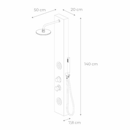 Columna de Ducha Hidromasaje K2O Lusso Air 20x7,8x140cm de Bambú con Grifo, 2 Jets, Ducha de Mano y Efecto Lluvia - Imagen 4