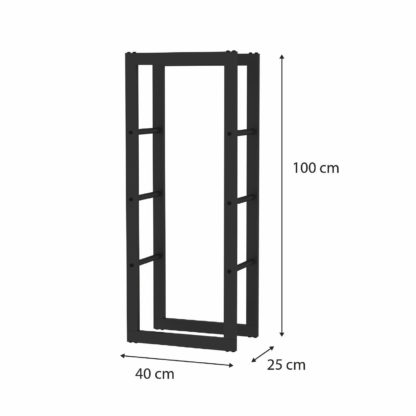 Leñero de Interior Kekai Rack I 40x25x100 cm Almacenaje de Madera con Estructura de Acero Galvanizado, Color Negro - Imagen 4