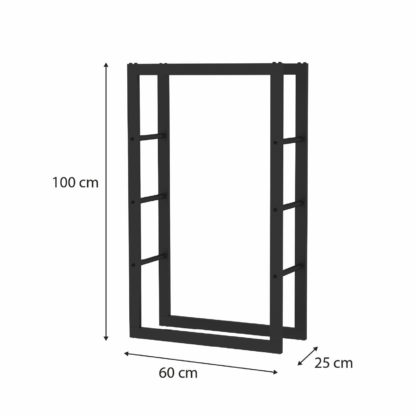 Leñero de Interior Kekai Rack III 60x25x100 cm Almacenaje de Madera con Estructura de Acero Galvanizado, Color Negro - Imagen 3