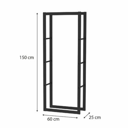 Leñero de Interior Kekai Rack IV 60x25x150 cm Almacenaje de Madera con Estructura de Acero Galvanizado, Color Negro - Imagen 4