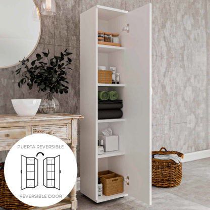 Armario Multiusos CATTERHOUSE Atenas 160 Blanco 159x29,5x31,5 cm Armario para Baño o Despensa | 1 Puerta y 4 Baldas Internas de Altura Regulable - Imagen 5