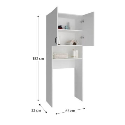 Armario Multiusos CATTERHOUSE Atenas 182 de 65x32x182 cm Fabricado en MDF y Melamina | Mueble Alto para Lavadora | Estantería Organizador de Baño | Almacenamiento con Estantes | Blanco - Imagen 4