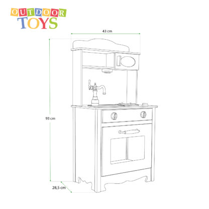 Cocina Infantil de Madera Eva Outdoor Toys 43x28,5x93 cm Cocina de Juguete Blanca con Accesorios, Luz LED y Sonidos - Imagen 4