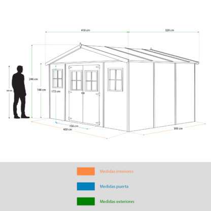 Garaje de Madera Gardiun Vladimir 13,24 m² Exterior 418x320x188/246 cm - Imagen 3