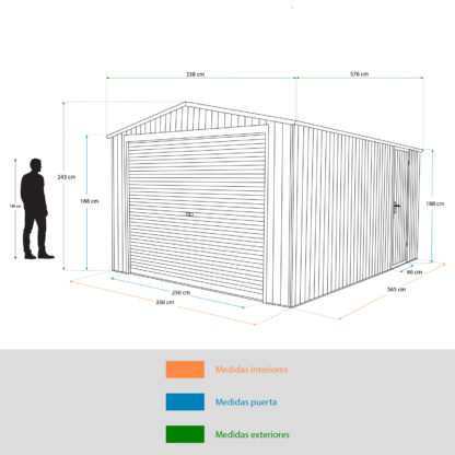 Garaje Metálico Gardiun Essex 19,5 m² Exterior 576x338x243 cm Verde - Imagen 3