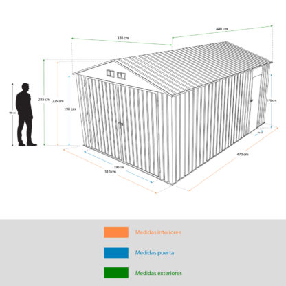 Garaje Metálico Gardiun Durham 15, 36 m² Exterior 480x320x235 cm Gris - Imagen 3