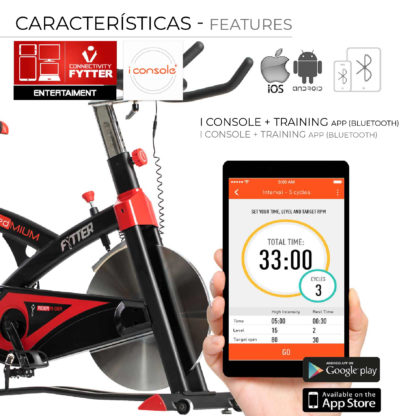 Bicicleta Ciclo Indoor Fytter Rider RI-06R 130x51x116 cm 6 Funciones, Inercia 22 Kg, Resistencia Ajustable y Bluetooth - Imagen 3