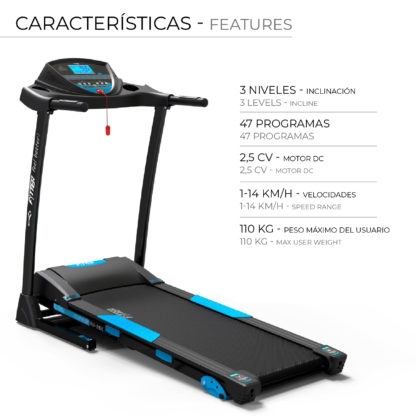 Cinta de Correr Plegable Fytter Runner RU-3BX 156x71x128 cm 14 km/h, 3 Niv. Inclinación, 7 Funciones y 45 Programas - Imagen 3