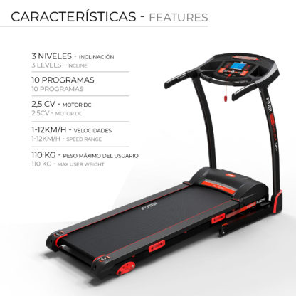 Cinta de Correr Plegable Fytter Runner RU-03R 162x75x123 cm 12 km/h, 3 Niv. Inclinación, 5 Funciones y 11 Programas - Imagen 3