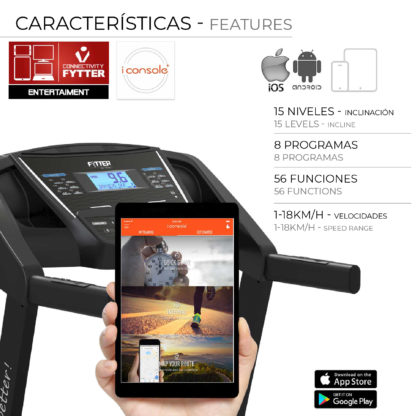 Cinta de Correr Motorizada y Plegable Fytter Runner RU-6X Generation II 177x75x142 cm 18 km/h, 12 Niv. Inclinación y Bluetooth - Imagen 3