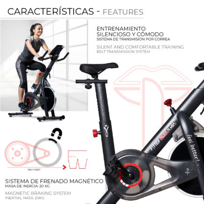 Bicicleta Ciclo Indoor Fytter Rider RI-M6R 118x47x109cm 6 Funciones 7 programas Inercia 20Kg Resistencia Magnética, Bluetooth - Imagen 3