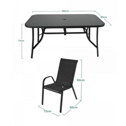 Conjunto de Exterior Essenciel Green Sormiou en Acero y Textilene Negro para 6 Personas | 1 Mesa, 1 Parasol y 6 Sillas - Imagen 4