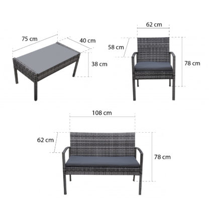 Conjunto de Jardín Essenciel Green Lisbon 1 Sofá 108x62x78 cm | 1 Mesa Central 75x40x38 cm | 2 Sillones 58x62x78 cm con Cojines - Imagen 4