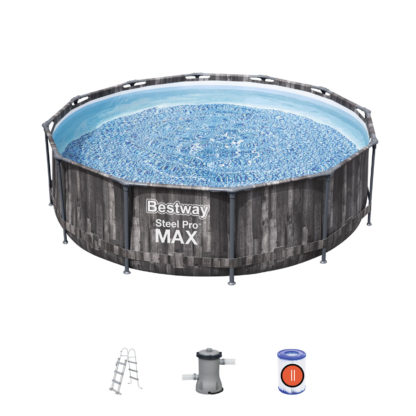 Piscina Desmontable Redonda Steel Pro Max 366x100 cm con Depuradora de Cartucho 2.006 L/H Escalera de Seguridad