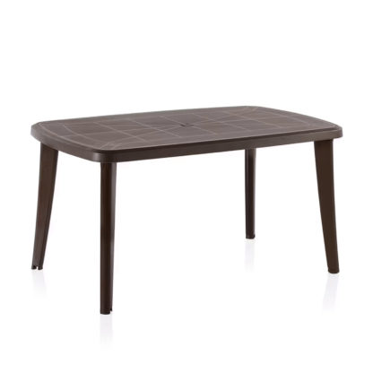 Mesa de Resina Sp Berner Tonnelle 140x80x73 cm Altura Regulable | Agujero para Sombrilla | Color Wengué